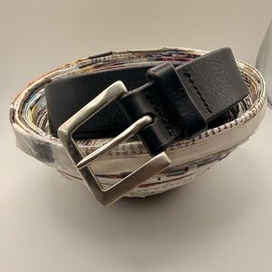 Vintage Genuine Italian Leather Belt Solid Brass Buckle Black Made in USA 38in